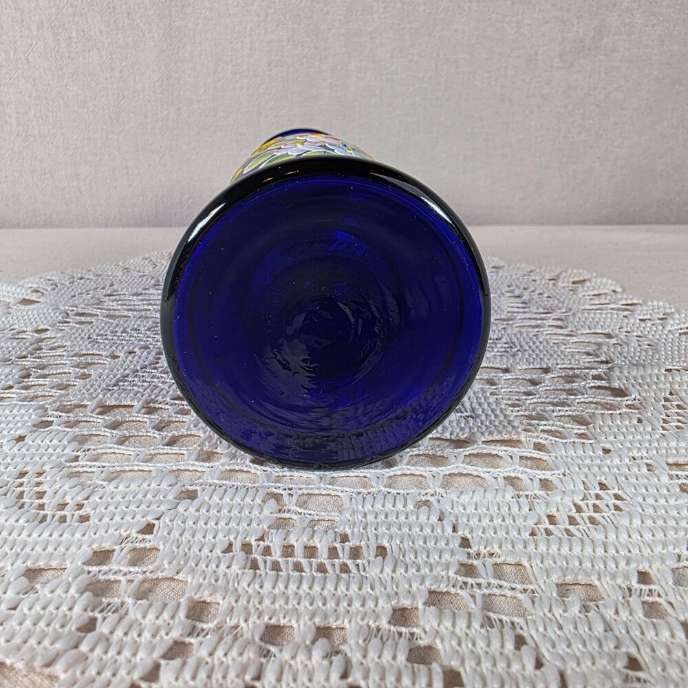 Bohemian Czech Cobalt Blue Vase 24k Gold Gilt & Hand Enameled Floral Design - Picture 4 of 6